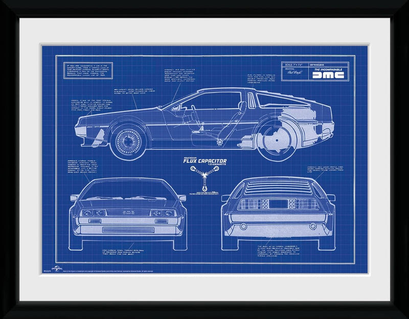 Back To The Future (Blueprint) A3 Framed Collectors Print 30 x 40cm