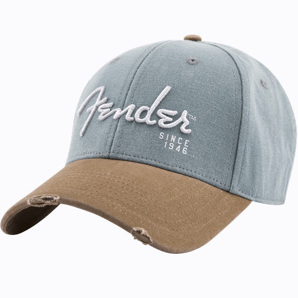 Fender (Spaghetti Logo Grey & Brown) Washed Snapback Cap