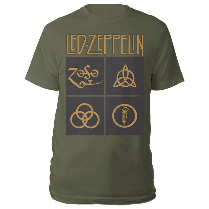 Led Zeppelin (Gold Symbols in Black Square) T-Shirt - The Musicstore UK
