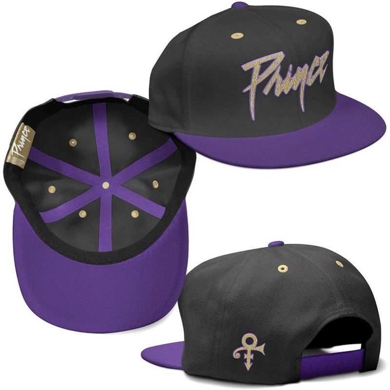 Prince (Gold Logo & Symbol) Purple & Black Snapback Cap - The Musicstore UK