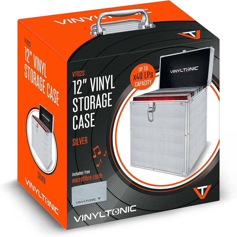 Vinyl Tonic VT02S 12" Silver LP Storage Case With Microfibre Cloth