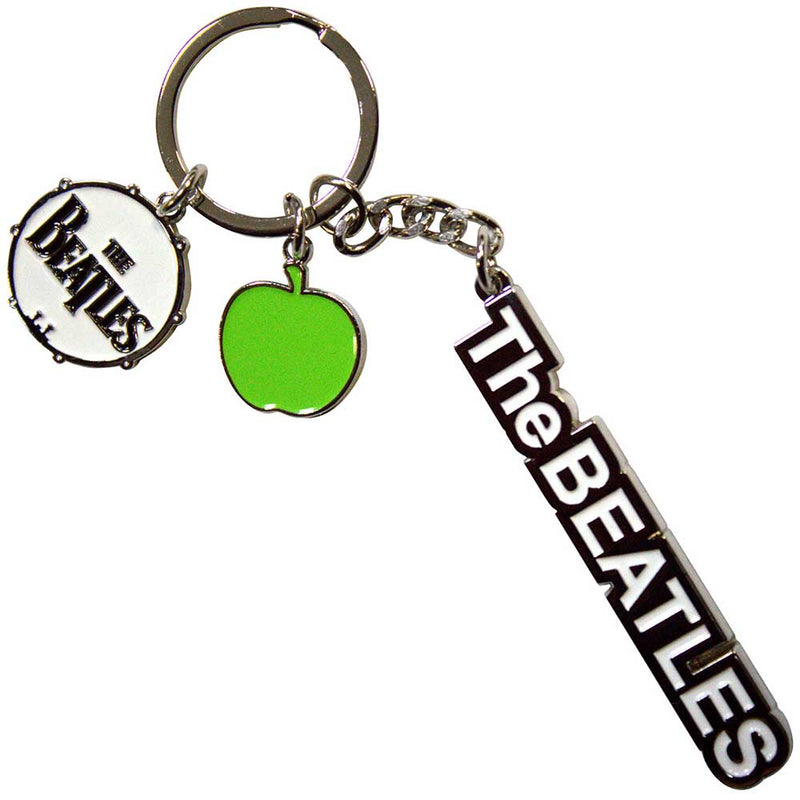 The Beatles Keychain: Text Logo Drop T Drum & Apple Charms