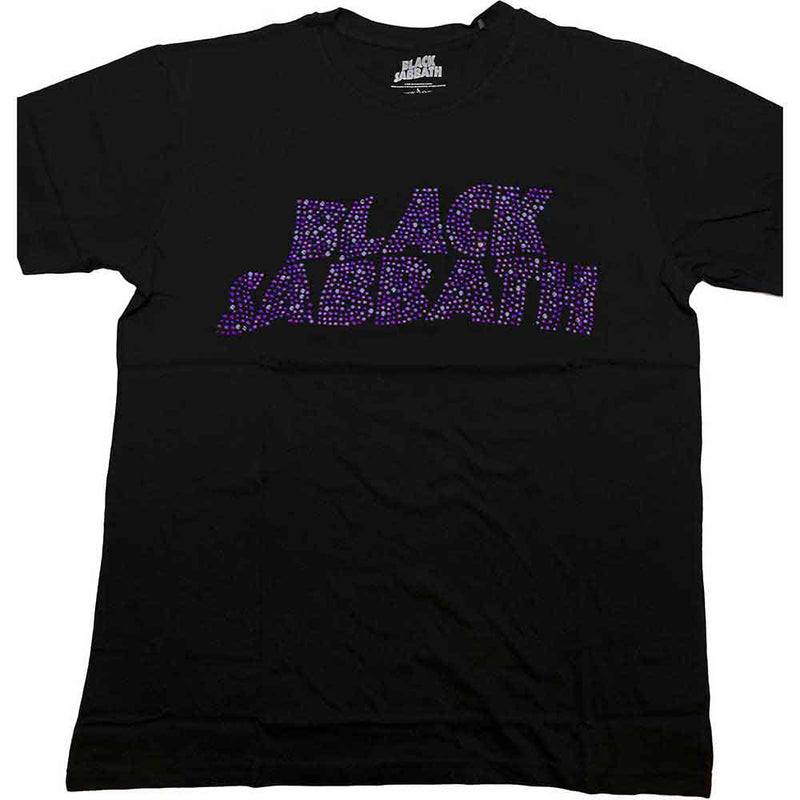 Black Sabbath Unisex T-Shirt: Wavy Logo (Black) (Embellished)