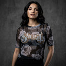 Ghost Ladies Mesh Crop Top: Logo & Roses (Black)
