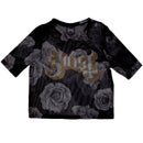 Ghost Ladies Mesh Crop Top: Logo & Roses (Black)