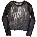 Korn Ladies Long Sleeve Mesh Crop Top: Still A Freak (Black) (Front & Back)