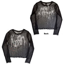 Korn Ladies Long Sleeve Mesh Crop Top: Still A Freak (Black) (Front & Back)