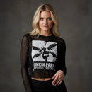 Linkin Park Ladies Long Sleeve Mesh Crop Top: Hybrid Theory (Black)