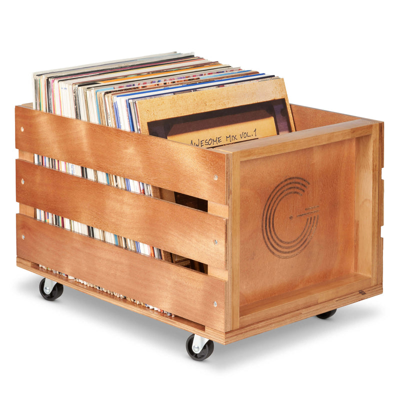 Legend Vinyl - Wooden Vinyl Record Storage Crate on Wheels for 100 LP's