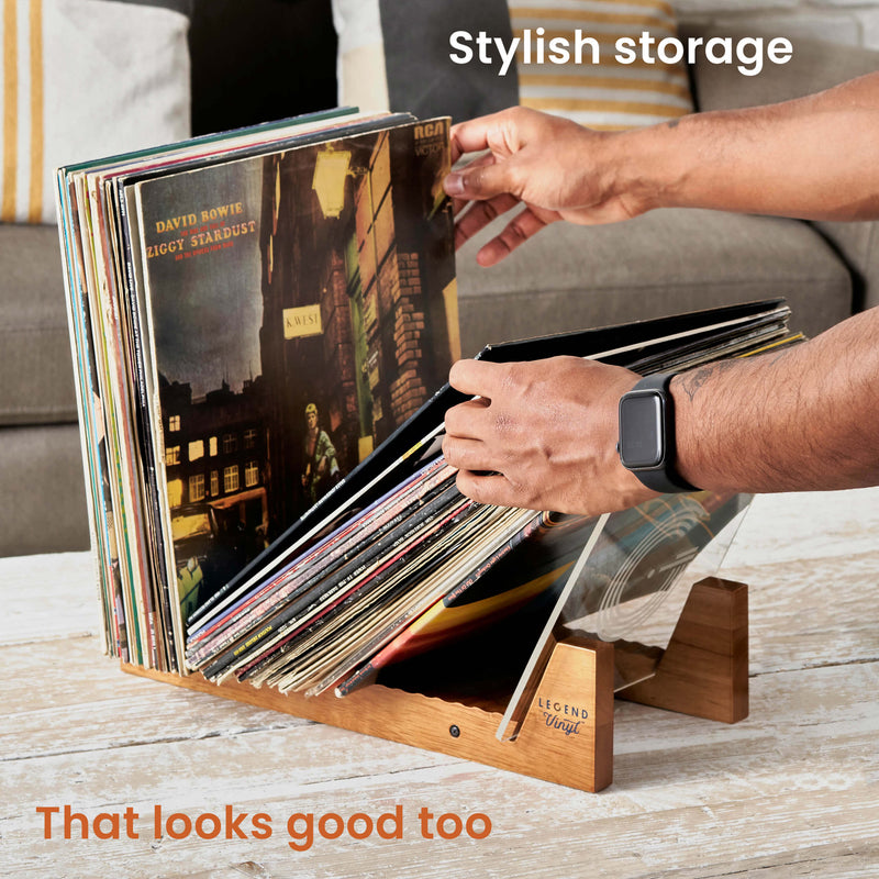 Legend Vinyl - Record Display Shelf Unit in Vintage Oak with Acrylic Ends