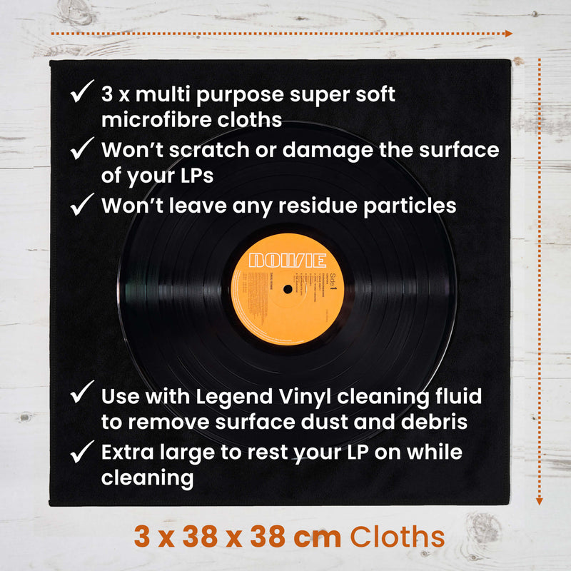 Legend Vinyl - Pack of 3 Extra-large Vinyl Cleaning Microfibre Cloths