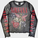 Nirvana Ladies Long Sleeve Mesh Crop Top: In Utero Vintage Collage (Black)