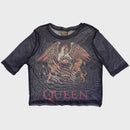 Queen Ladies Mesh Crop Top: Classic Crest (Navy)