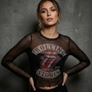 The Rolling Stones Ladies Long Sleeve Mesh Crop Top: Tour 78 (Black)