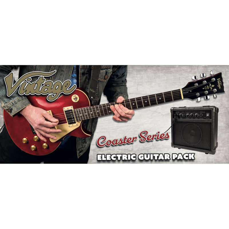 Vintage V10 Coaster Series Electric Guitar Pack. Boulevard Black