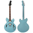 Vintage VSA550 ReIssued Semi Acoustic Guitar. Gun Hill Blue