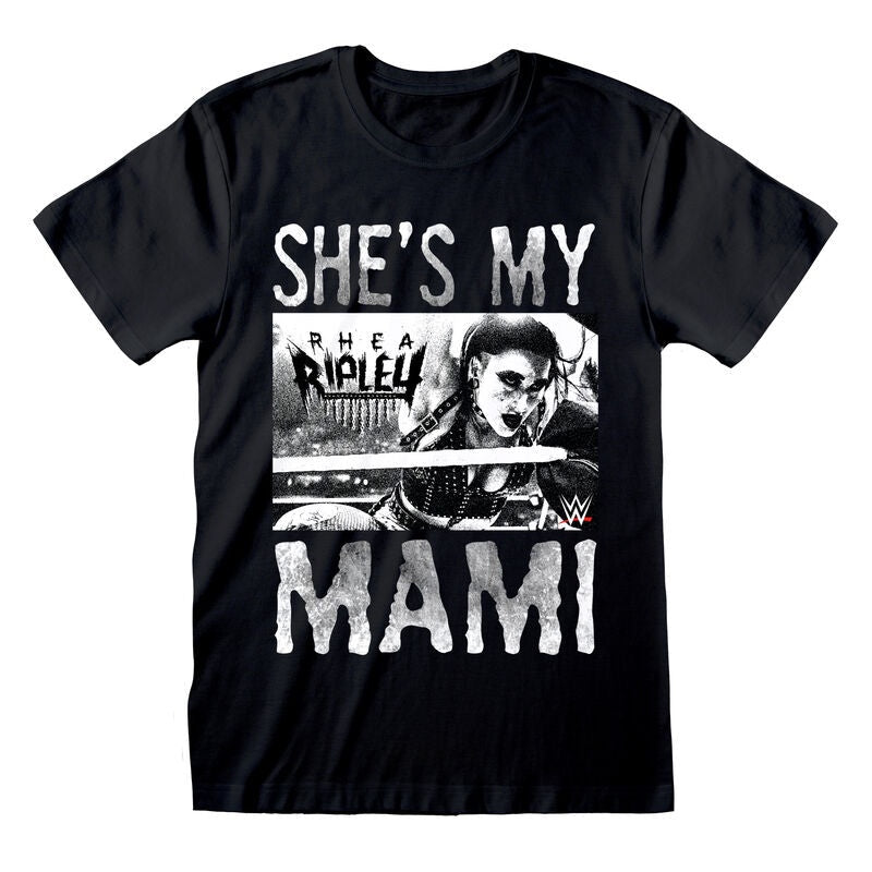 WWE - Rhea Ripley - She's my Mami (Unisex Black T-Shirt Front )