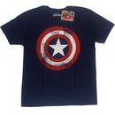 Marvel Comics Unisex T-Shirt: Captain America Distressed Shield (Navy Blue) - The Musicstore UK