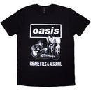 Oasis Unisex T-Shirt: Cigarettes & Alcohol Illustration Mono (Black) - The Musicstore UK