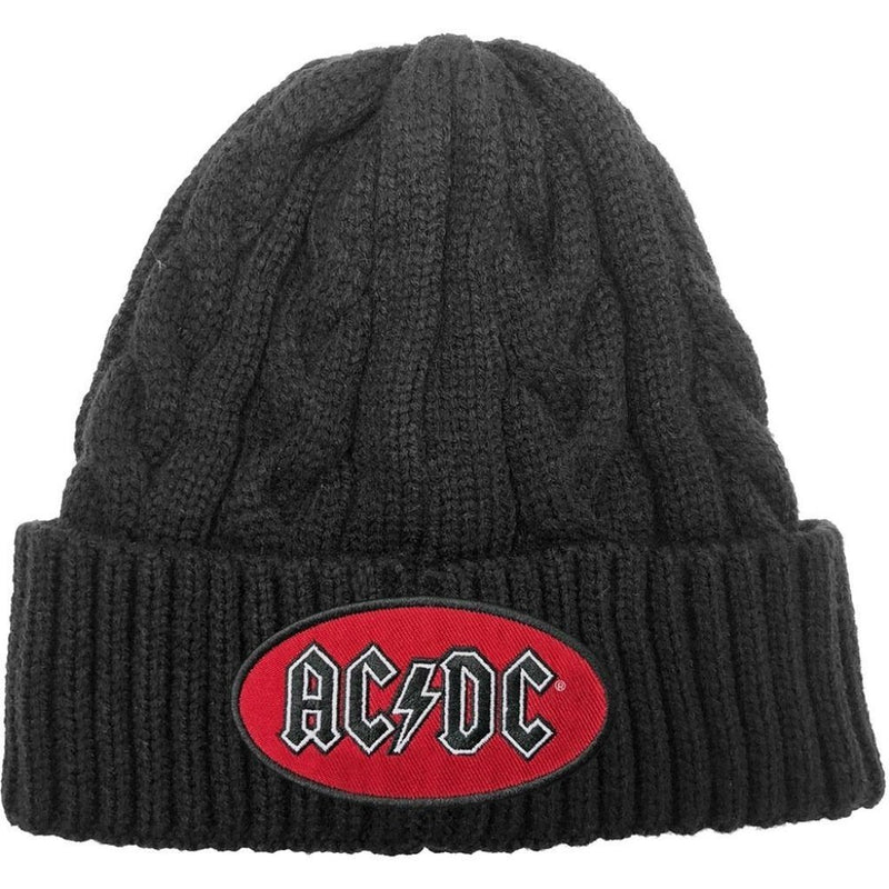 AC/DC (Oval Logo) Cable-Knit Beanie - The Musicstore UK