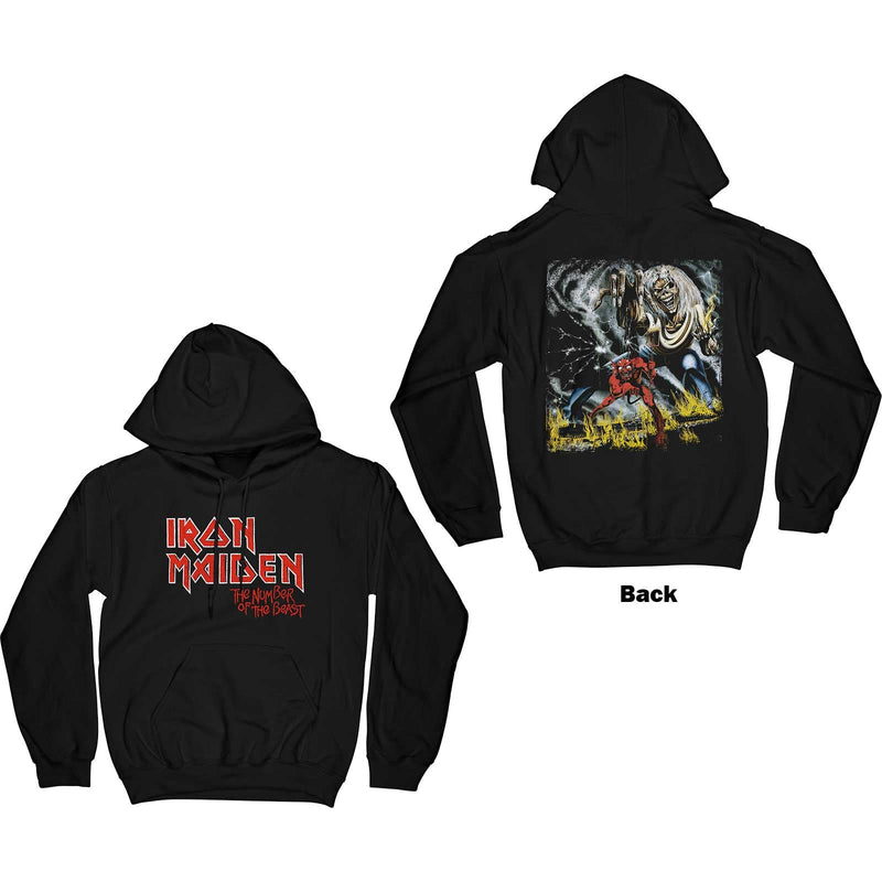 Iron Maiden (Number of the Beast) Vintage Logo Faded Edge Unisex Pullover Hoodie - The Musicstore UK