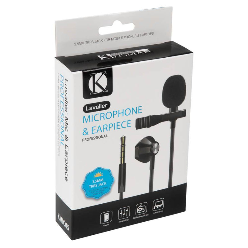 Kinsman KMIC05 Clip-On Lavalier Miccrophone with Earpiece (3.5mm TRRS Jack) - The Musicstore UK
