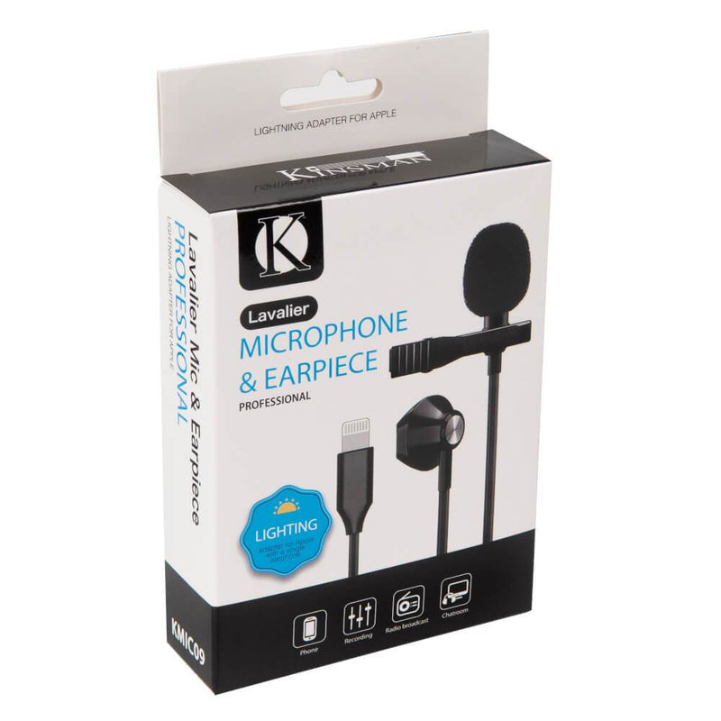 Kinsman KMIC09 Clip-On Lavalier Microphone with Earpiece (Lightning Connector) - The Musicstore UK