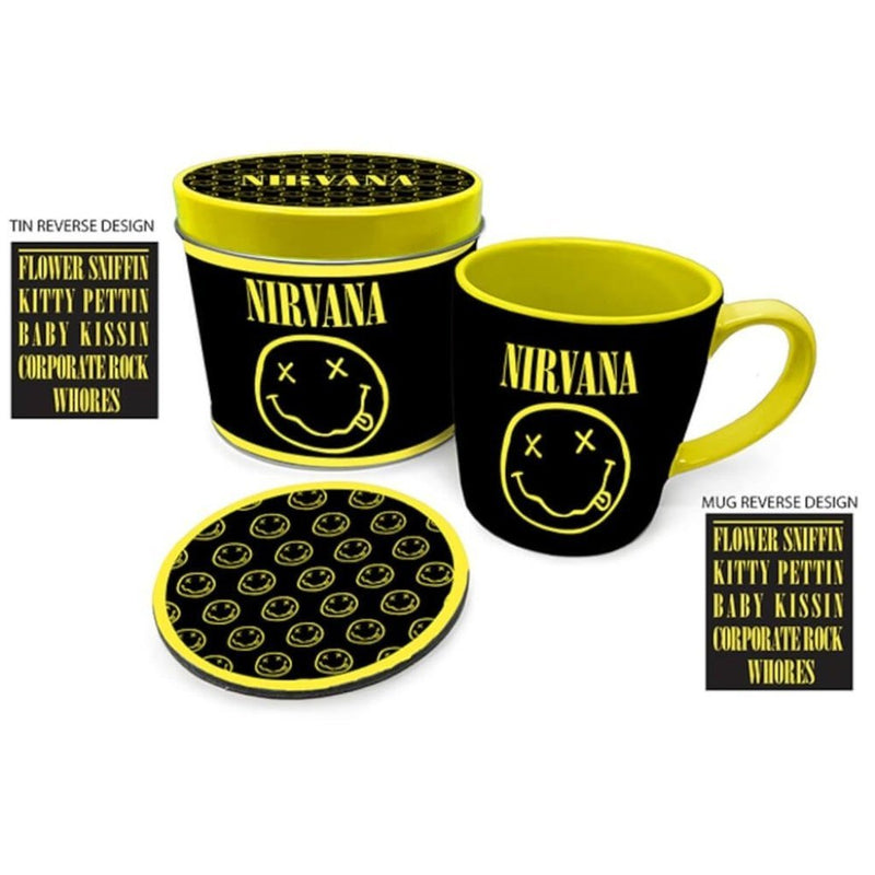 Nirvana (Smiley) Mug & Coaster Tin Gift Set - The Musicstore UK