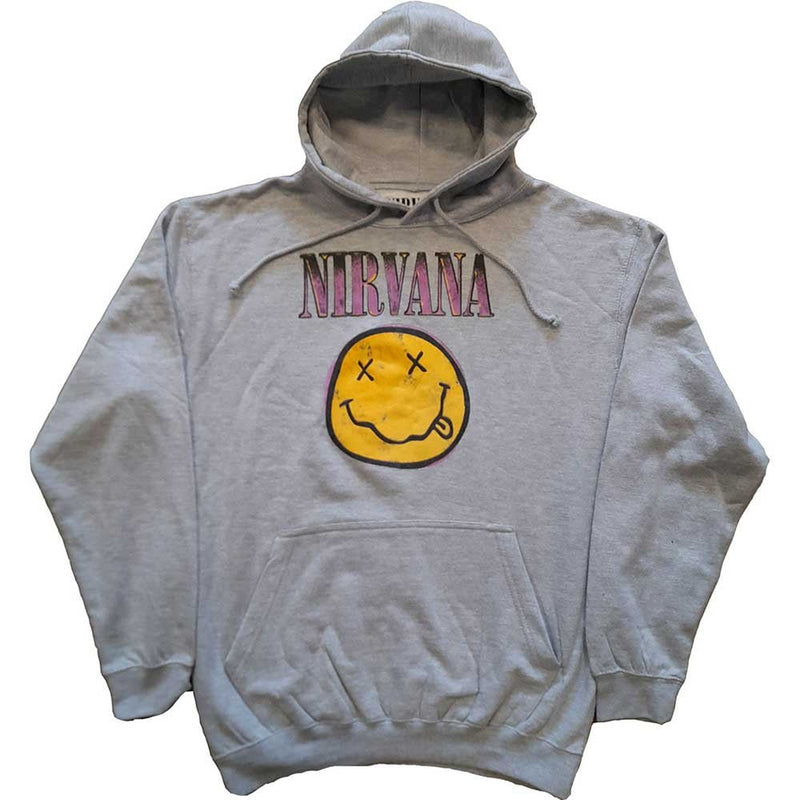 Nirvana (Xerox Smiley Pink) Grey Pullover Unisex Hoodie - The Musicstore UK