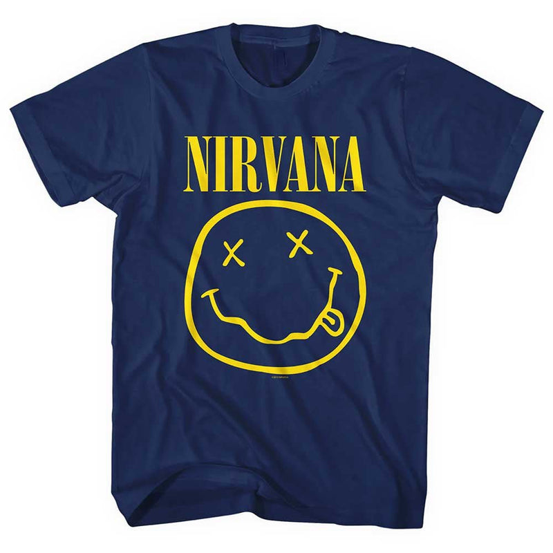 Nirvana (Yellow Smiley) Navy Unisex T-Shirt - The Musicstore UK
