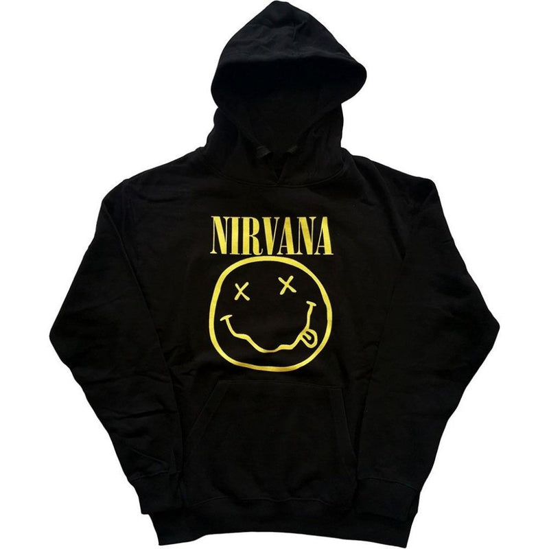 Nirvana (Yellow Smiley) Unisex Black Hoodie - The Musicstore UK