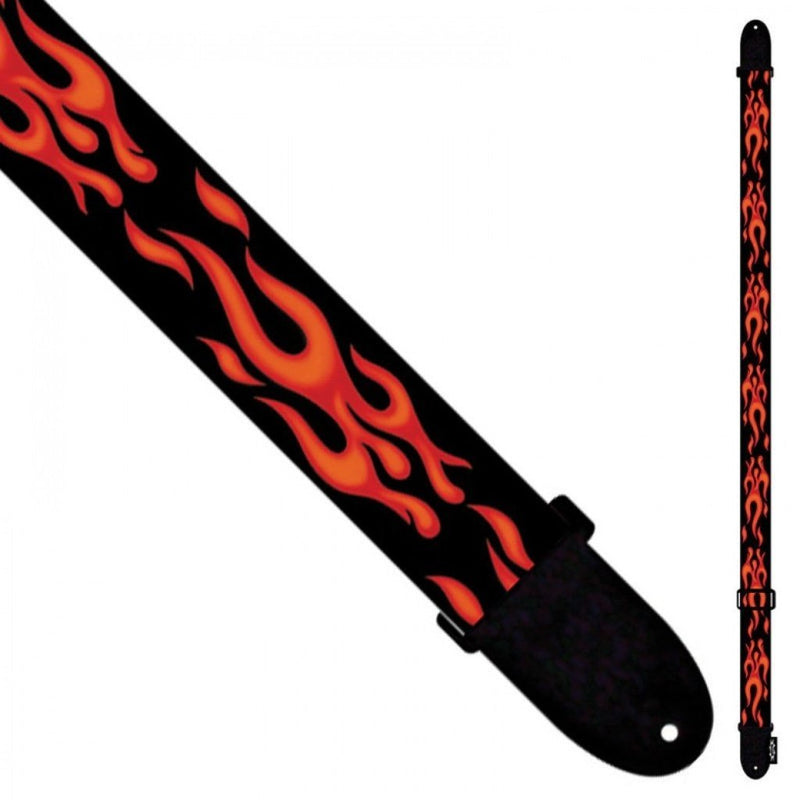 Perri's Polyester / Webbing Guitar Strap. Red Flames - The Musicstore UK
